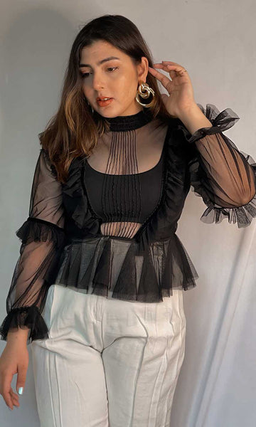 geisha designs Tulle Frill Peplum Top