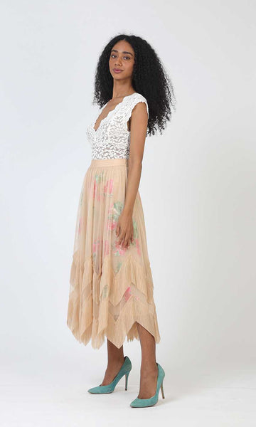 Geisha Designs Vintage Florals Asymmetric Skirt