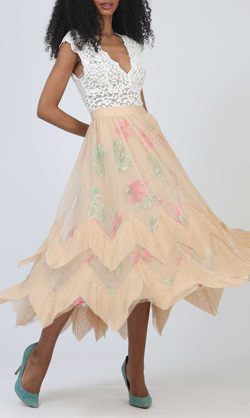 Geisha Designs Vintage Florals Asymmetric Skirt