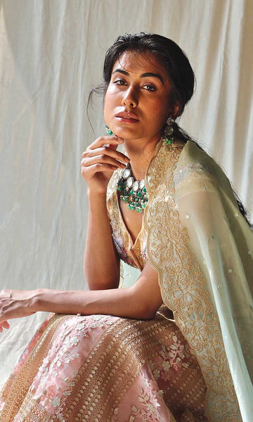 Geisha Designs Ivy Goddess Hand Embroidered Lehenga Set