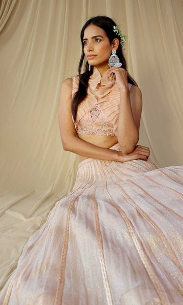 Geisha Designs Ivy Stripey Lehenga With Ruffle Blouse