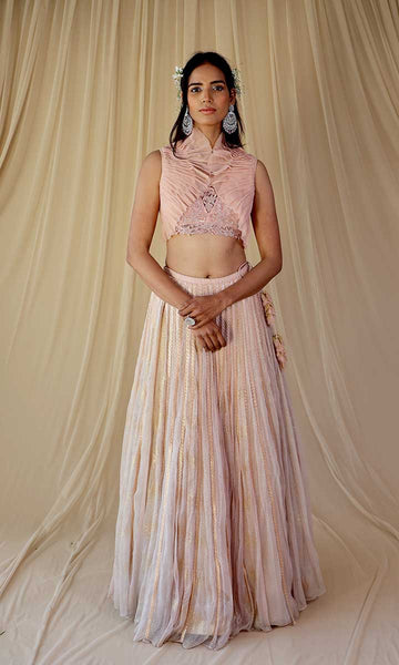 Geisha Designs Ivy Stripey Lehenga With Ruffle Blouse