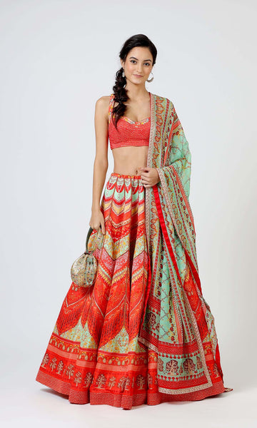 Geisha Designs Scarlet Bead Embroidered Lehenga Set