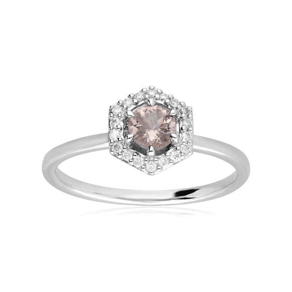 Gemondo 9ct White Gold 0.556ct Morganite & Diamond Halo Hexagon Ring