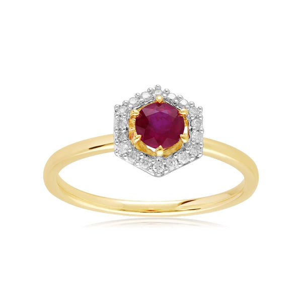 Gemondo 9ct Yellow Gold 0.48ct Ruby & Diamond Halo Engagement Ring