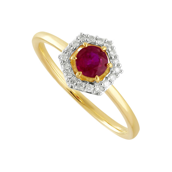 gemondo 9ct Yellow Gold 0.48ct Ruby & Diamond Halo Engagement Ring