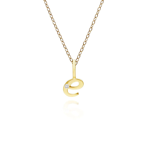 gemondo Alphabet Letter E Diamond pendant in 9ct Yellow Gold