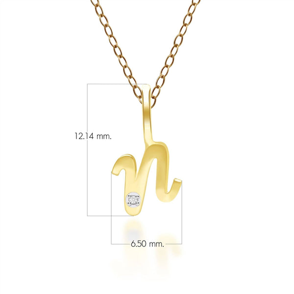 Gemondo Alphabet Letter N Diamond Pendant In 9ct Yellow Gold