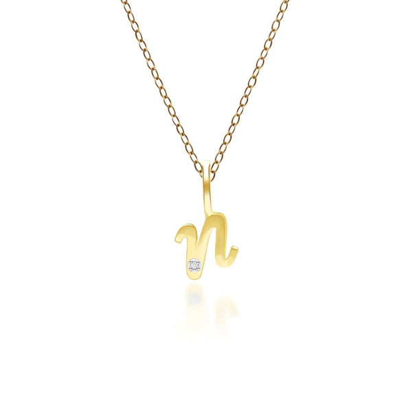 gemondo Alphabet Letter N Diamond pendant in 9ct Yellow Gold