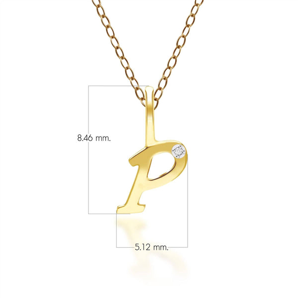Gemondo Alphabet Letter P Diamond Pendant In 9ct Yellow Gold