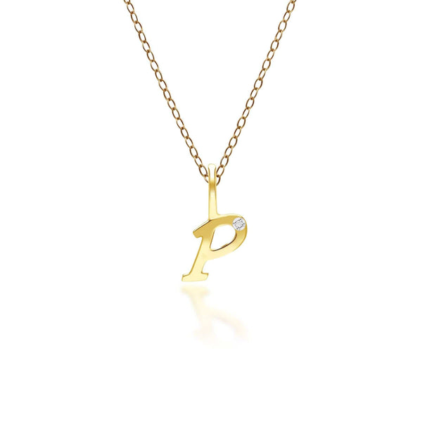 gemondo Alphabet Letter P Diamond pendant in 9ct Yellow Gold
