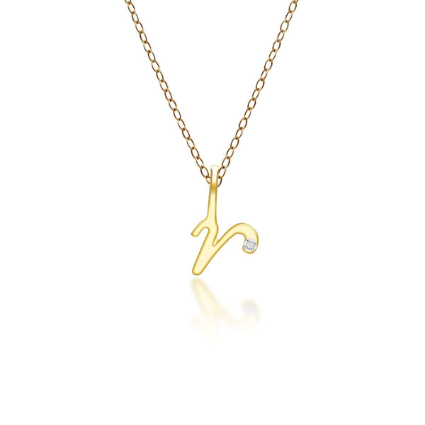 gemondo Alphabet Letter R Diamond pendant in 9ct Yellow Gold