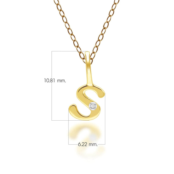 Gemondo Alphabet Letter S Diamond Pendant In 9ct Yellow Gold