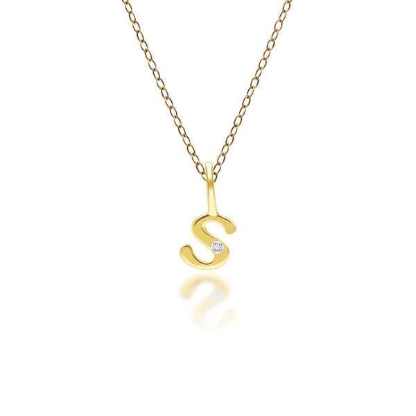 gemondo Alphabet Letter S Diamond pendant in 9ct Yellow Gold
