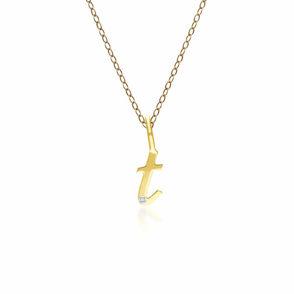gemondo Alphabet Letter T Diamond pendant in 9ct Yellow Gold