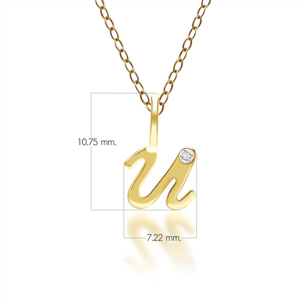 Gemondo Alphabet Letter U Diamond Pendant In 9ct Yellow Gold