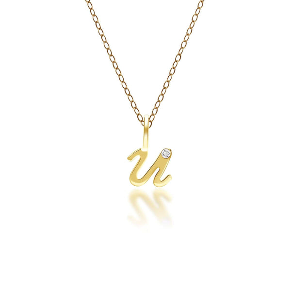 gemondo Alphabet Letter U Diamond pendant in 9ct Yellow Gold