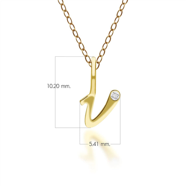 Gemondo Alphabet Letter V Diamond Pendant In 9ct Yellow Gold