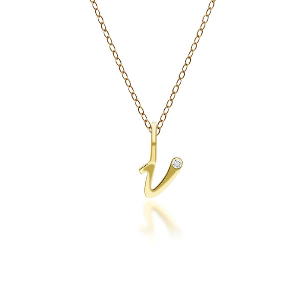 gemondo Alphabet Letter V Diamond pendant in 9ct Yellow Gold