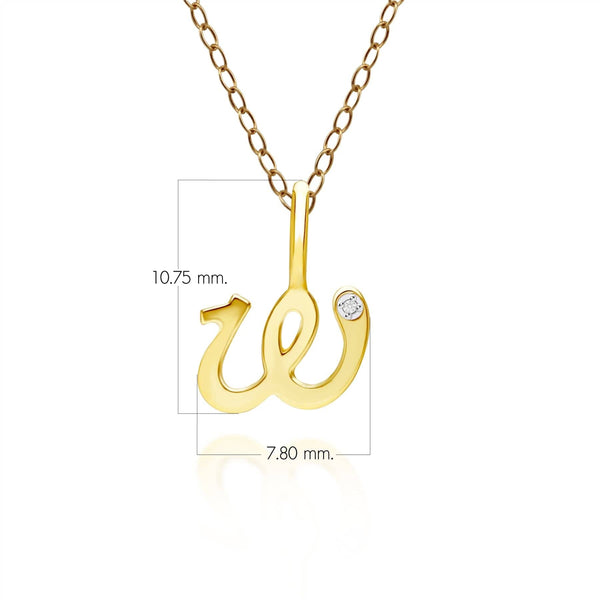 Gemondo Alphabet Letter W Diamond Pendant In 9ct Yellow Gold