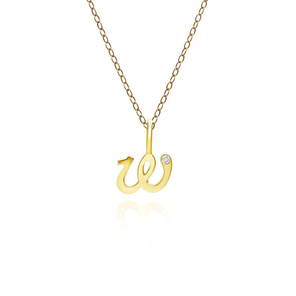 gemondo Alphabet Letter W Diamond pendant in 9ct Yellow Gold