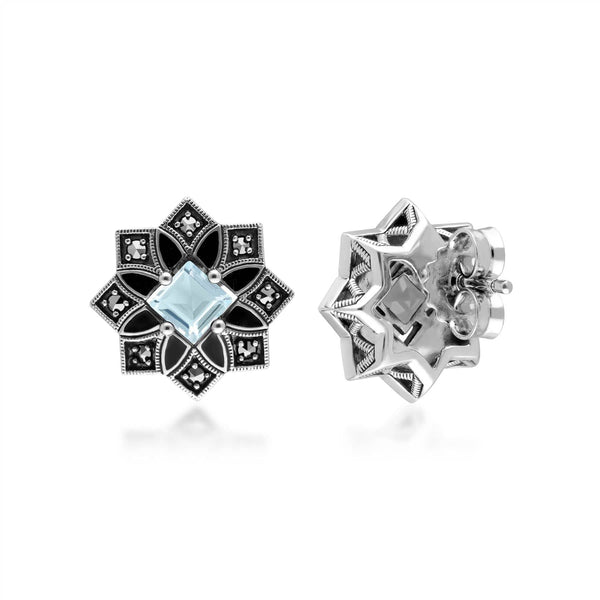 Gemondo Art Deco Inspired Blue Topaz & Marcasite Star Stud Earrings