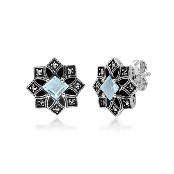 gemondo Art Deco Inspired Blue Topaz & Marcasite Star Stud Earrings