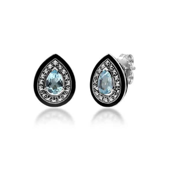gemondo Art Deco Inspired Pear Cut Blue Topaz & Marcasite Stud Earrings