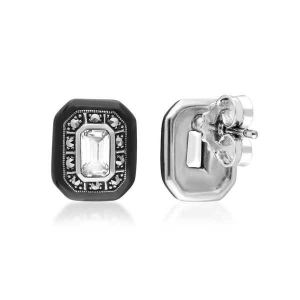 Gemondo Art Deco Inspired White Topaz & Marcasite Stud Earrings