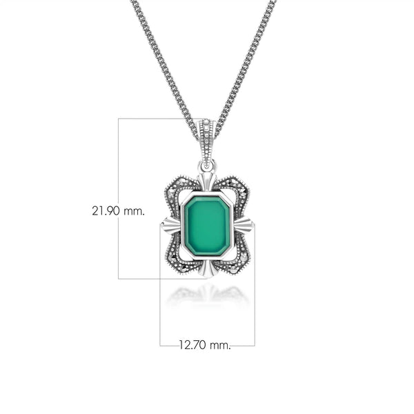 Gemondo Art Deco Style Baguette Chalcedony And Marcasite Pendant Necklace In Sterling Silver