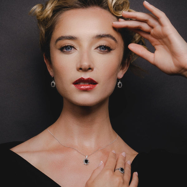 Gemondo Art Deco Style Black Spinel & Marcasite Drop Earrings In Silver