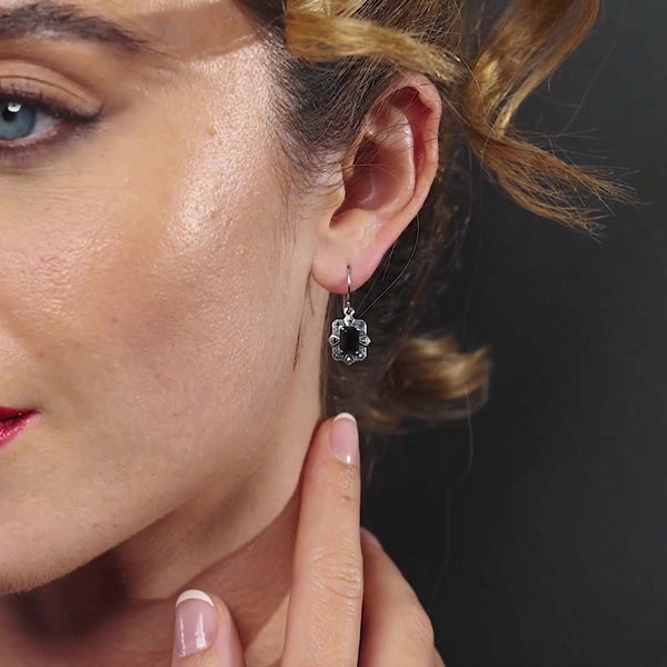 Gemondo Art Deco Style Black Spinel & Marcasite Drop Earrings In Silver