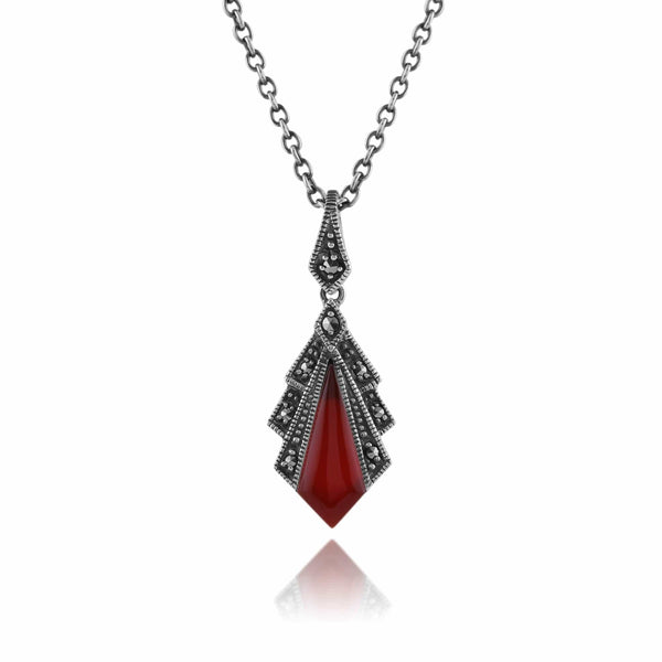 gemondo Art Deco Style Carnelian & Marcasite Pendant in 925 Sterling Silver gemondo Art Deco Style Carnelian & Marcasite Pendant in 925 Sterling Silver