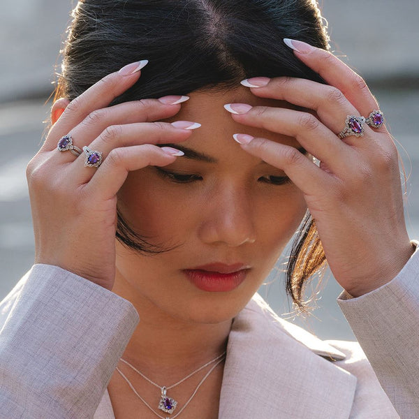 Gemondo Art Deco Style Cushion Amethyst & Marcasite Ring In Sterling Silver