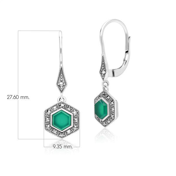 Gemondo Art Deco Style Hexagon Chalcedony And Marcasite Drop Earrings In Sterling Silver