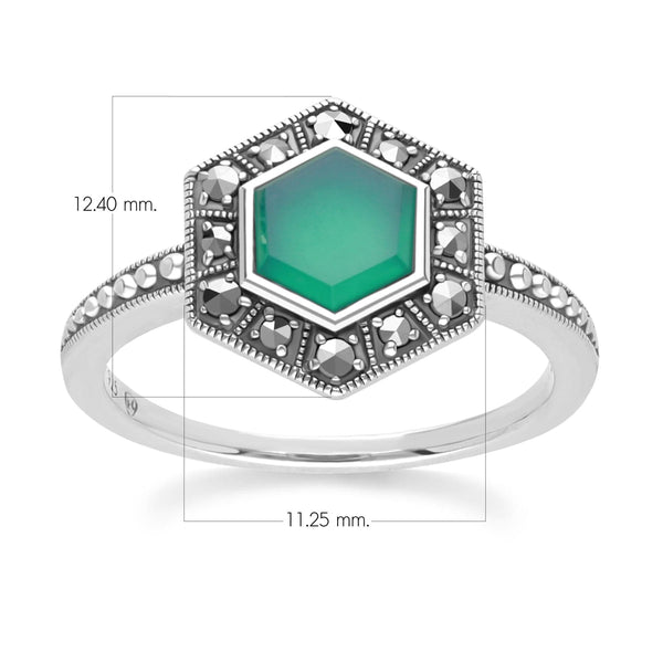 Gemondo Art Deco Style Hexagon Chalcedony And Marcasite Ring In Sterling Silver