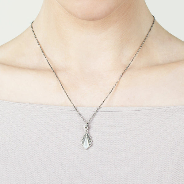 Gemondo Art Deco Style Mother Of Pearl & Marcasite Pendant In 925 Sterling Silver
