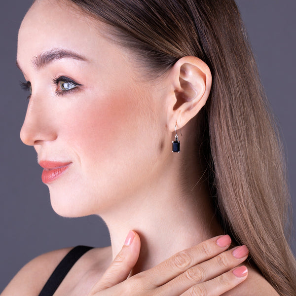 Gemondo Art Deco Style Octagon Black Onyx & Marcasite Drop Earrings In 925 Sterling Silver