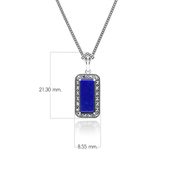 Gemondo Art Deco Style Octagon Lapis Lazuli And Marcasite Pendant Necklace In Sterling Silver