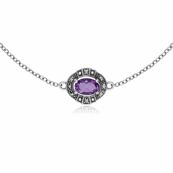 Gemondo Art Deco Style Oval Amethyst & Marcasite Cluster Bracelet