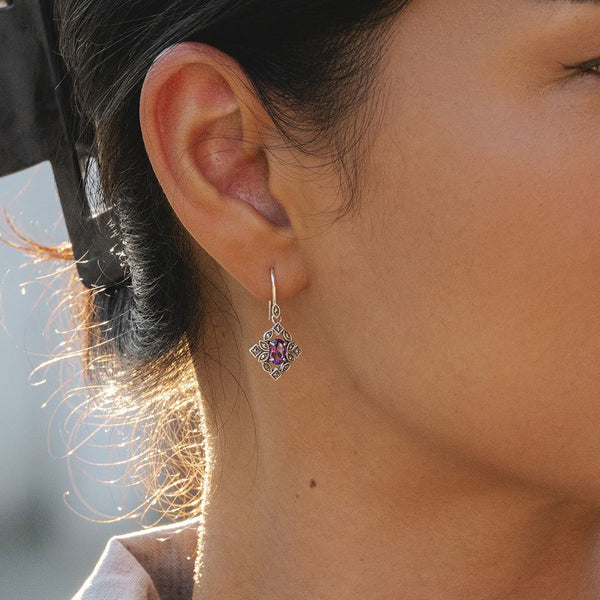 Gemondo Art Deco Style Oval Amethyst & Marcasite Drop Earrings In Sterling Silver