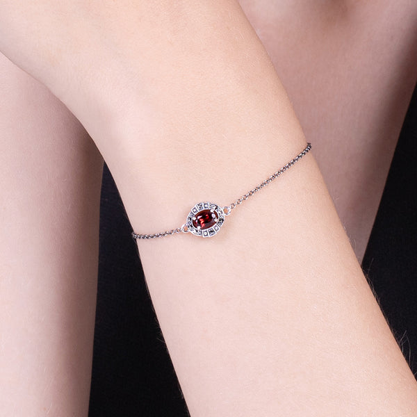 Gemondo Art Deco Style Oval Garnet & Marcasite Cluster Bracelet