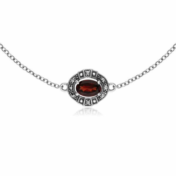 Gemondo Art Deco Style Oval Garnet & Marcasite Cluster Bracelet