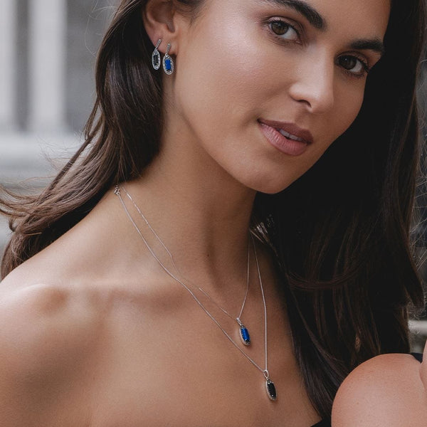 Gemondo Art Deco Style Oval Lapis Lazuli And Marcasite Pendant Necklace In Sterling Silver