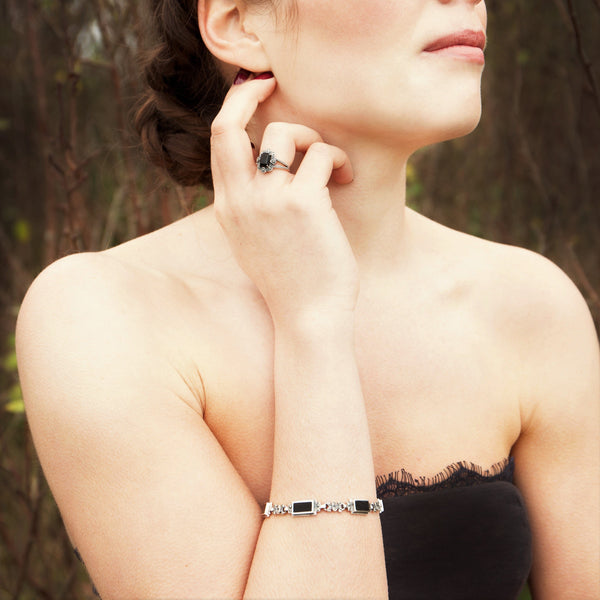 Gemondo Art Deco Style Rectangle Black Onyx & Marcasite Bracelet