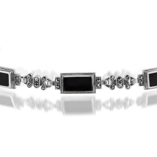 Gemondo Art Deco Style Rectangle Black Onyx & Marcasite Bracelet