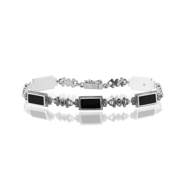 gemondo Art Deco Style Rectangle Black Onyx & Marcasite Bracelet