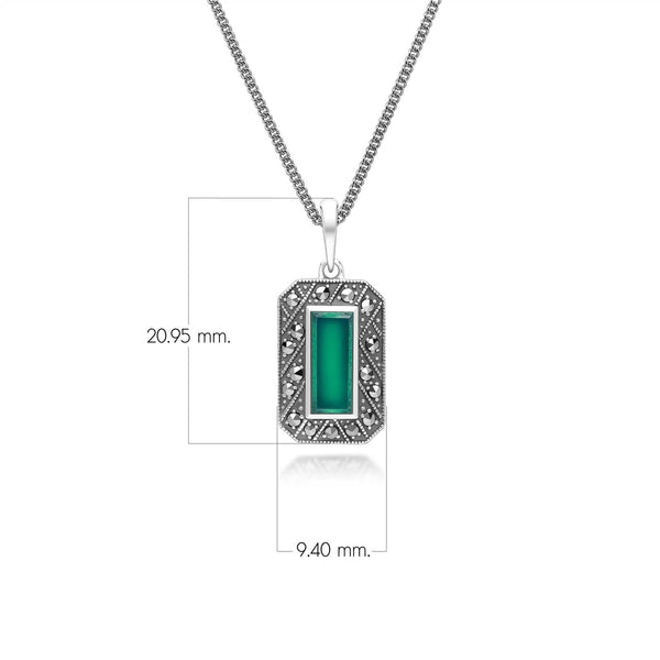 Gemondo Art Deco Style Rectangle Chalcedony And Marcasite Pendant Necklace In Sterling Silver