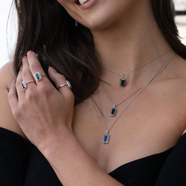 Gemondo Art Deco Style Rectangle Chalcedony And Marcasite Ring In Sterling Silver