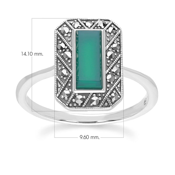 Gemondo Art Deco Style Rectangle Chalcedony And Marcasite Ring In Sterling Silver